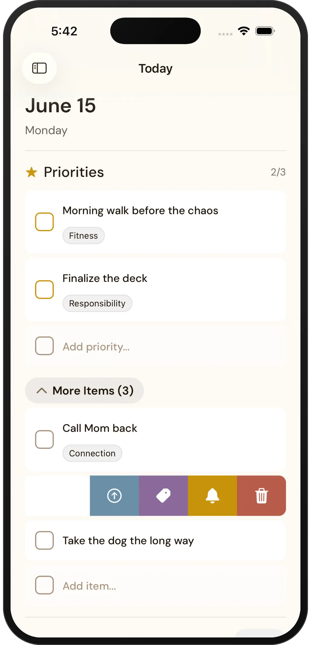 APPA Today screen showing priorities connected to personal values
